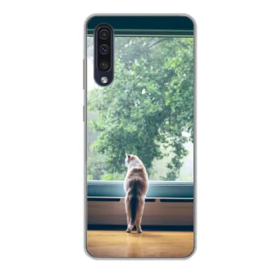 Produktbild von MuchoWow® Handyhülle Schutzhülle Hülle für Samsung Galaxy A50 Katze - Fenster - Pflanzen Silikon Softcase Handy Hülle - Mobiltelefonhülle