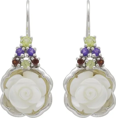 Produktbild von Ohrringe Ohrhänger Rosen Perlmutt Amethyst Granat Peridot 925 Silber Damen