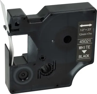 Produktbild von vhbw Schriftband-Kassette kompatibel mit Dymo LabelManager 100, 210D, 120P, 200, 260P, 280, 100 Plus, 160 Etiketten-Drucker 7m x 12mm Weiß auf Schwarz
