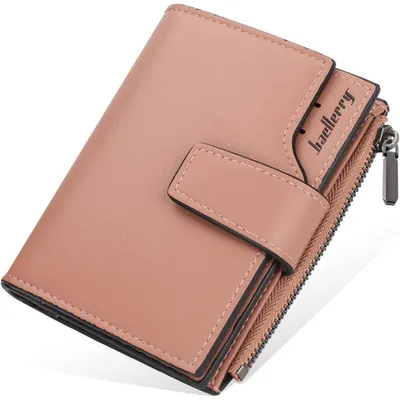 Image de Petit portefeuille pour femmes en simili cuir, de couleur rose foncé, avec des compartiments pour cartes et une fermeture éclair