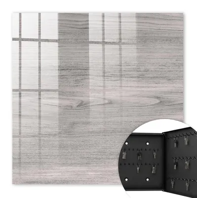 Produktbild von Metall Schlüsselkasten 30 x 30 cm - schwarzer Schlüsselschrank zur Wandmontage - wandhängende Schlüsselbox mit Tür - rechts öffnend - Schlüsselaufbewahrung für Flur - Büro - Arbeitszimmer - Werkstatt - Garage - Graues Holz