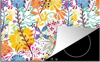 Produktbild von KitchenYeah© Herdabdeckplatte Blumen - Pflanzen - Regenbogen - Muster , 80x52cm, Küche Deko, Glaskeramikkochfeld Herdabdeckung, Abdeckplatte fùr Kochfeld
