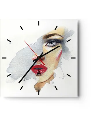 Produktbild von Wanduhr - Quadrat - Glasuhr - Aquarell Frau Mund - 40x40cm - Schleichendes Uhrwerk - Lautlos - zum Aufhängen bereit - Dekoration Modern - Wanddekoration aus Glas - C3AC40x40-4891