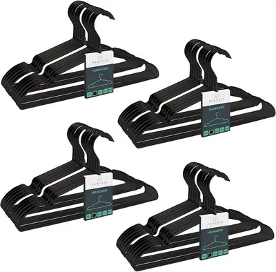 Produktbild von PolkaHome® Kleiderbügel Metall Schwarz 42 cm Breit 1 cm Dick – 20er Set, Rostfrei, Formstabil, Platzsparende Kleiderbügel für