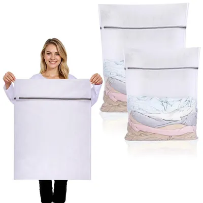 Image de Filet à linge, lot de 2, grande taille, mailles grossières, XL/XXL, adapté au lave-linge et au sèche-linge, robuste, fermeture éclair