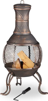 Produktbild von Relaxdays Aztekenofen Garten Bronze Schürhaken Holzrost Funkenschutzgitter Rakes;