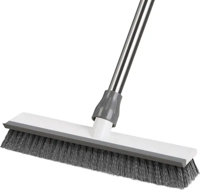 Image de Brosse à récurer les sols à long manche 128cm, 2 en 1 brosse à récurer les sols poils de raclette en caoutchouc