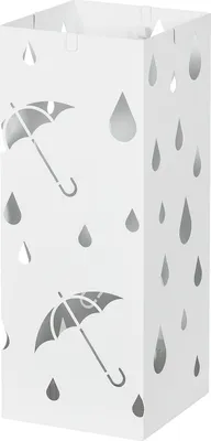 Produktbild von Regenschirmständer Schirmständer mit 4 Haken, Wasserauffangschale Regenschirmhalter für Flur, Regenschirme & Gehstöcke Stahl 15,5 x 15,5 x 40 cm Weiß Aosom