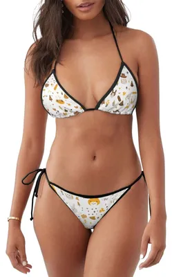 Produktbild von Braunes Bikini-Set mit Lustigem Haustierdruck - Halter V-Ausschnitt Badebekleidung für Damen