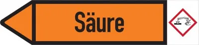 Produktbild von Dreifke® Aufkleber I RKZ-Etikett Säure, links, DIN, orange/schwarz, ab 90mm Ø...