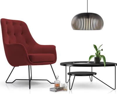 Produktbild von DomoHome kreslo EZO Pohodlné moderné dizajnové kreslo Ergonomické čalúnenie, Stabilné nohy, Pohodlie pri sedení z PUR peny, Kvalitný látkový poťah Rozmery: 72x83x101 cm, Farba: ČERVENÁ