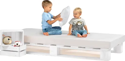 Produktbild von sunnypillow Palettenbett aus Holz Holzbett 100x200 cm Weiß Massivholzbett Bett aus Paletten Palettenmöbel Fichte europalette Weiss 80 90 100 120 140 160 180 200 220 240 x 200 cm