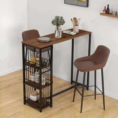 Produktbild von Industriedesign, Bartisch Stehtisch mit 3 Regalen, Küchentresen Holzoptik, Braun Schwarz  |  15,4 kg  |  Spanplatte Stahlgestell  |  120 x 40 x 105 cm