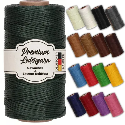 Produktbild von Ledergarn gewachst 1mm x 0,3mm I Sattlergarn - gewachster Faden aus Polyester stabil & haltbar I Wachsgarn Forellenfaden Outdoor Nähgarn in Profiqualität  dunkelgrün