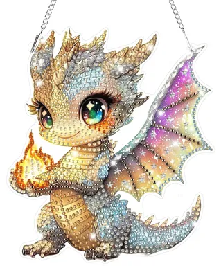 Produktbild von Diamond Painting Anhänger Drache - Beidseitiges Bastelset für Fensterbilder - Hängendes Ornament für Tür Wand und Fenster