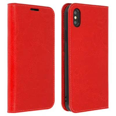 Immagine prodotto di Avizar, custodia a libro in vera pelle, stile portafoglio, per Apple iPhone XS Max, colore rosso
