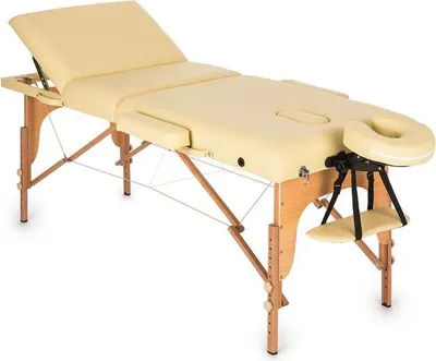Obrázok produktu pre Klarfit MT 500 masážny stôl - masážny stôl s opierkami rúk a hlavy, skladací masážny stôl s 10-stupňovým operadlom, nastaviteľnými opierkami nôh, otvorom na tvár, 10 cm polstrovanie, krémová farba