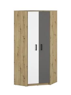 Produktbild von Eckschrank KARIS – Breite 82 cm, Weiß / Anthrazit / Eiche (handwerklich)