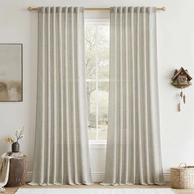 Obrázek produktu pro Záclony s vzhledem lnu, poloprůhledné, sada 2 kusů, výška 240 cm, šířka 140 cm