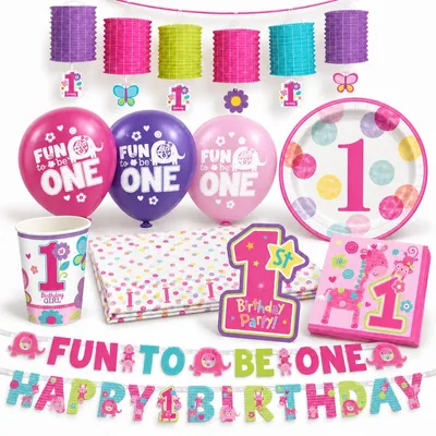 Produktbild von 1. Geburtstag Deko Set XXL Partyset Mädchen rosa Tiere Partyartikel Deko