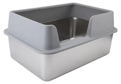 Produktbild von Katzentoilette Edelstahl Offen mit Rand Abnehmbarer Deckel Streuschaufel Grau 50x35x25cm
