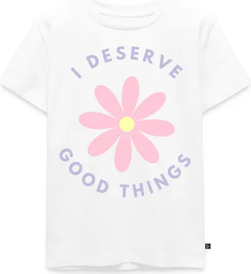 Produktbild von Spreadshirt I Deserve Good Things Statement Hippie Spruch Blumen Kinder Premium T-Shirt, 110/116 (4 Jahre), Weiß