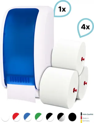 Produktbild von SET: 1x Toilettenpapierspender Doppelrollen Blanc Cosmos verschied. Farben + 4 Toilettenpapierrollen Long Life 3L - PRODUKTSET : Farbe - Blau / Weiß Farbe: Blau / Weiß