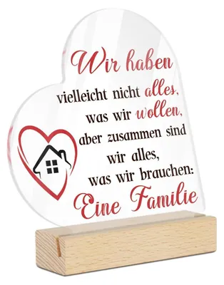 Produktbild von Acrylschild mit Spruch "Eine Familie" Tischdekoration elfenbein Holzsockel