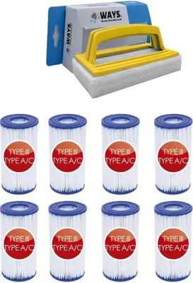 Produktbild von Bestway - Typ-III-Filter geeignet für Filterpumpe 58389 - 8 Stück & WAYS Scheuerbürste