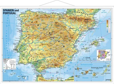 Produktbild von Spanien und Portugal physisch. Wandkarte