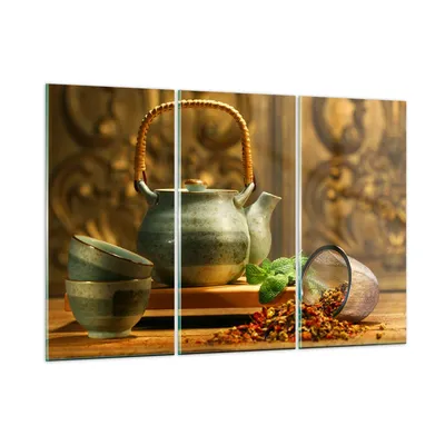 Produktbild von Bilder auf glas - Tee Kräuter Tassen Tradition - 105x70cm - Glasbilder - Wandbilder - Kunstdruck - zum Aufhängen bereit - Wanddekoration aus Glas - Glas Bilder - Wandbild auf Glas - GCE105x70-2628
