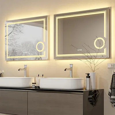 Immagine prodotto di Specchio da bagno - Specchio a parete - Specchio illuminato - Specchio LED - Specchio per il trucco - 60x80 cm - Ingrandimento 3x