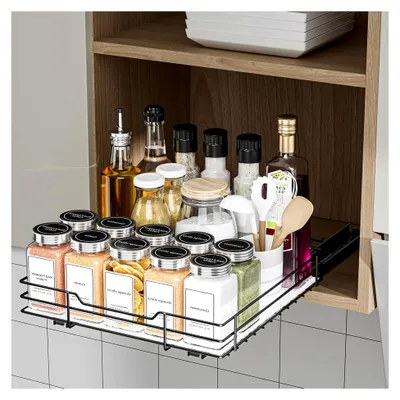 Produktbild von Ausziehbares Gewürzregal Für Schrank, Gewürzregal Schwarz, Gewürz Organizer Ausziehbar, Schrank Organizer Platzsparend, Schrank Organizer Küche