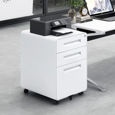 Produktbild von Mobiler Aktenschrank mit 3 Schubladen für unter den Schreibtisch im Büro, einfacher Stil, vielseitiger Aufbewahrungsschrank, weiß