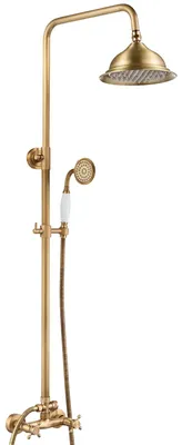 Imagen del producto de Sistema de ducha, diseño vintage, control de dos mandos, color dorado, conexión G1/2