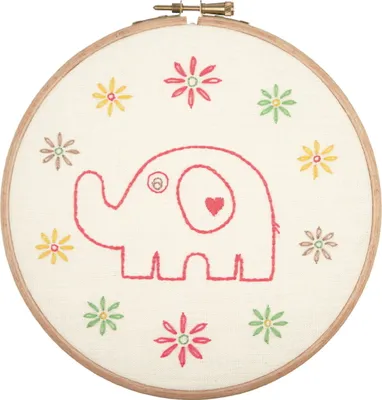 Produktbild von Anchor Freestyle Stickpackung mit Stickrahmen "Best Friends Collection Leinen Mammy Elephant", vorbedruckt, Diam 17cm