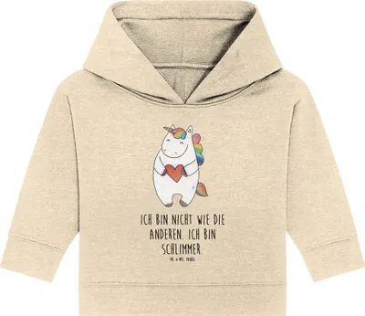 Produktbild von Mr. & Mrs. Panda Organic Baby Hoodie Einhorn Herz 24. - 36. Monat - Natural Raw - Geschenk, Lustig, Bunt, Freundin, Einhörner, Unicorn, Kapuzenshirt, Kapuzensweatshirt