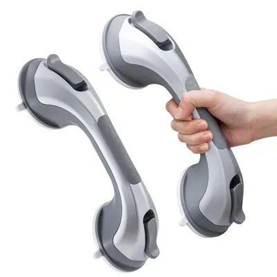 Produktbild von Duschgriff Saugnapf Duschstange Haltegriff - ohne Bohren - 31 cm - 110 kg - Silber - Gleichgewichtshilfe für Senioren und Badezimmer