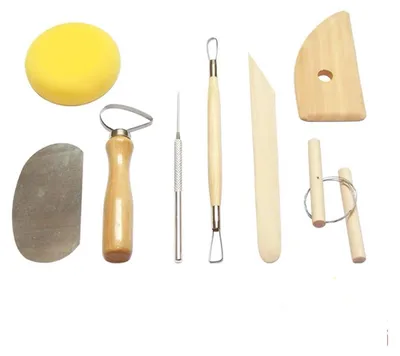 8-teiliges Keramik-Bildhauerwerkzeug-Set aus Holz und Edelstahl