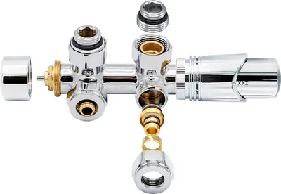 Produktbild von Anschlussgarnitur Mittelanschluss Multiblock Eck Chrom 1/2" PEX 16x2mm Konus M30