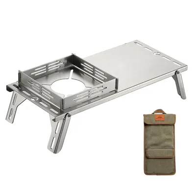 Produktbild von Tragbarer Campingkochertisch, klappbarer Campingtisch, 5 kg Tragkraft, Campingkochertisch aus Edelstahl, 36 x 11 x 17 cm, Silber