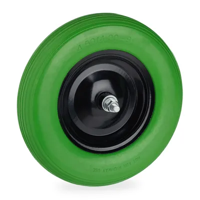 Image de Roue de brouette Relaxdays 4.80 4.00-8, caoutchouc plein, jante en acier, avec axe, roue de secours pour brouette, anti-crevaison, vert/noir