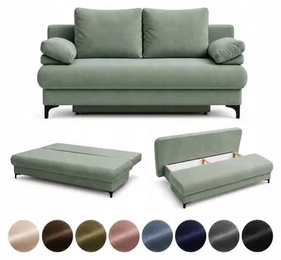 Zdjęcie produktu dla VELARO Kanapa z funkcją spania sofa rozkładana MAJA zielona z pojemnikiem