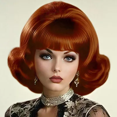 Immagine prodotto di Parrucca riccia a forma di alveare, color marrone-rossiccio, stile vintage e retrò, ideale per cosplay degli anni '50, '60 e '70, con frangia