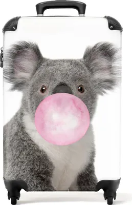 Produktbild von NoBoringSuitcases.com Kinder Handgepäck Koffer 55x35x20 cm, 36L, Farbenfrohe Drucke für Kinder: Weiß - Koala mit Kaugummi, Reisekoffer mit 4 Rollen