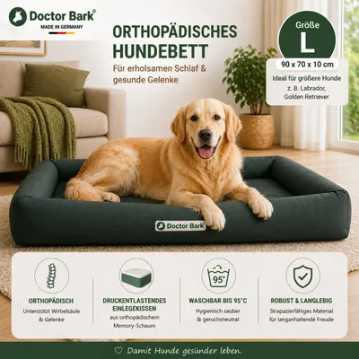 Produktbild von Doctor Bark Hundebett Größe L mit komfortabler Polsterung und pflegeleichtem Material