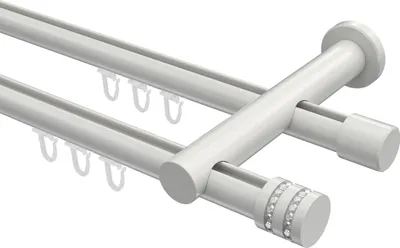 Produktbild von Interdeco Innenlaufstange / Gardinenstange mit Innenlauf Weiß, Typ Platon Estana (Glitzerkappe), 20 mm Ø 2-läufig, 480 cm