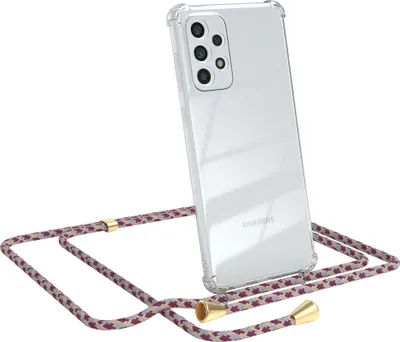 Produktbild von EAZY CASE Handykette kompatibel mit Samsung Galaxy A73 5G, Handyhülle mit Umhängeband, Handykordel, Schutzhülle Clear, Band in Rot
