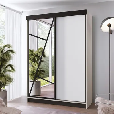 Produktbild von FurMeb24 Schiebetürenschrank LOE 167x205x59 cm Kleiderschrank mit Spiegel, 2-türiger Schiebeschrank (Kaschmir/Weiss)