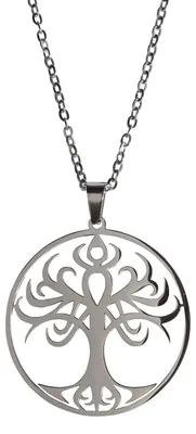 Image de Collier « Arbre de vie » en acier inoxydable de 3 cm avec une chaîne en acier inoxydable de 50 cm
